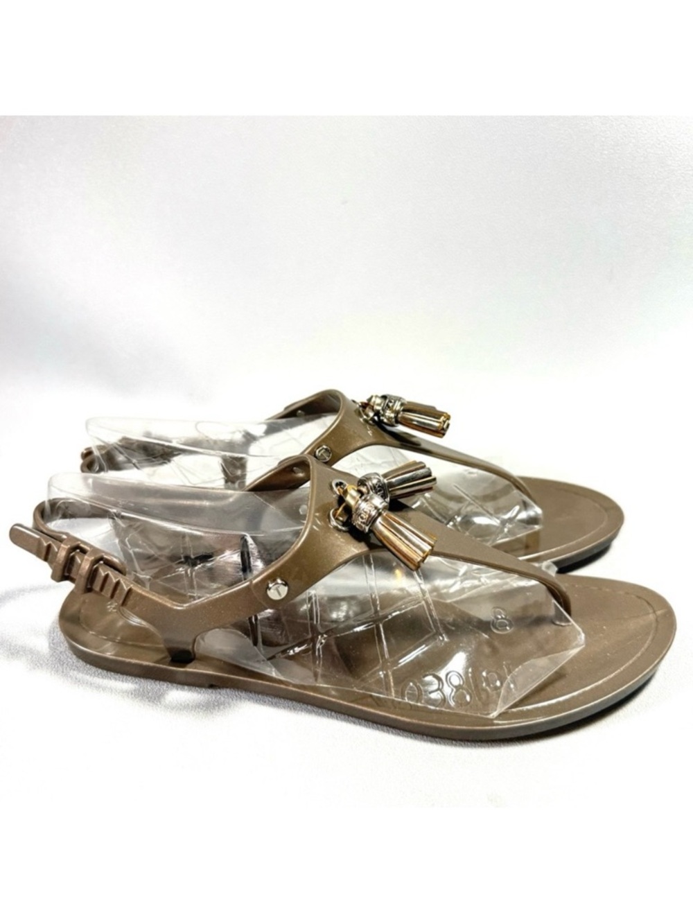 Tod's Light Brown Bronze Rubber Tassel Bow Thong Jelly Flat Sandals